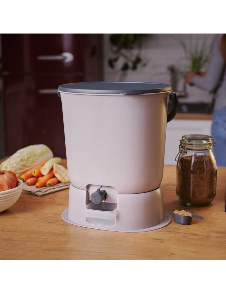Bokashi Organko Essential Noir (15,3L) | Kit 2 Seaux À Compost Organique Avec Compacteur 1Kg