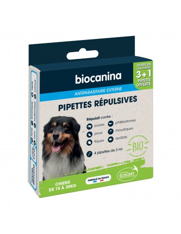 Boîte de 3+1 pipettes répulsive pour chien de 15 kg à 30 kg