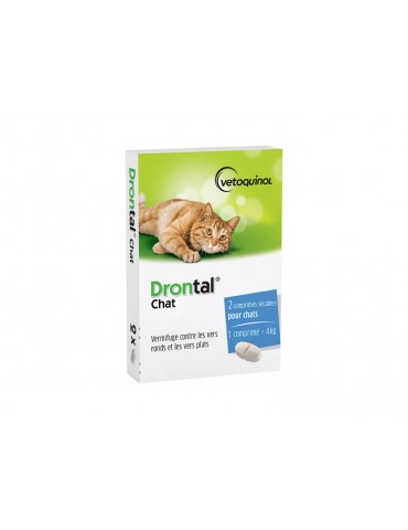 Boîte de drontal pour chat Vetoquinol de 2 comprimés