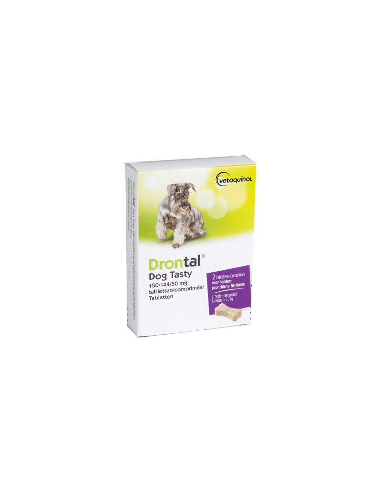 Boîte de Drontal Vetoquinol Chien Vermifuge Polyvalent 2 comprimés (Nouveau modèle)