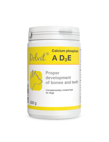 pot en plastique de 500 grammes Dolvit Calcium phosphate Vitamines pour Chiens