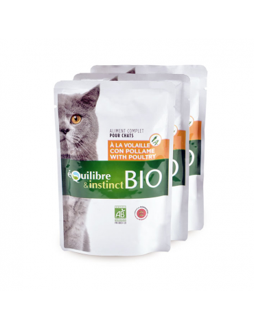 Lot de 3 pochons Equilibre & Instinct Emincés Bio pour Chat