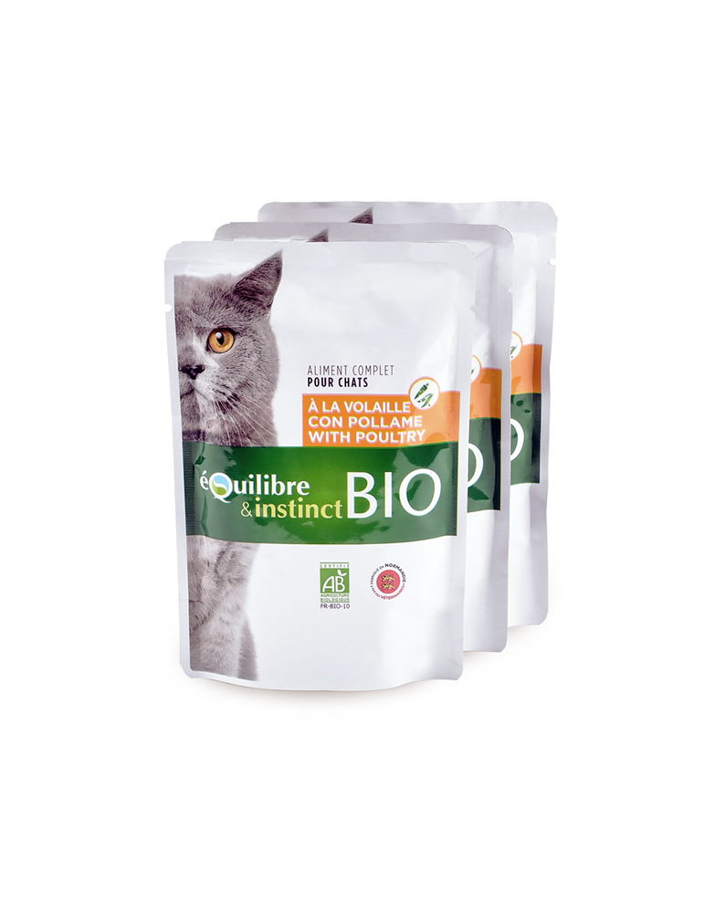 Lot de 3 pochons Equilibre & Instinct Emincés Bio pour Chat