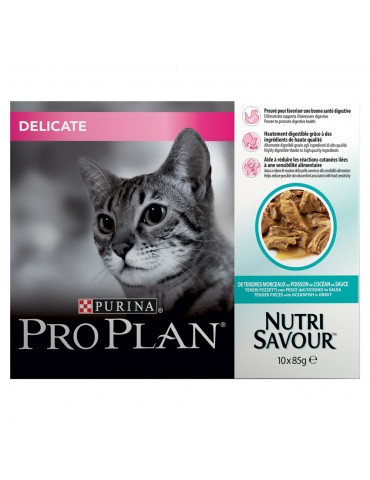 Carton de 10 pochons Purina Proplan Chat Delicate Nutri Savour