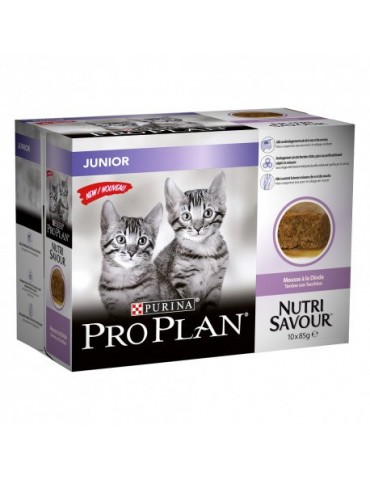 Carton de 10 pochons Purina Proplan Chat Junior Nutri Savour Dinde 10X85g