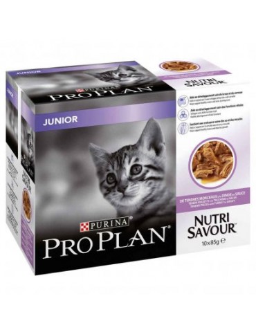 Carton de 10 pochons Purina Proplan Chat Junior Nutri Savour Dinde 10X85g