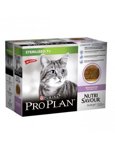 Carton de 10 pochons Purina Proplan Chat Sterilised Nutri Savour Dinde