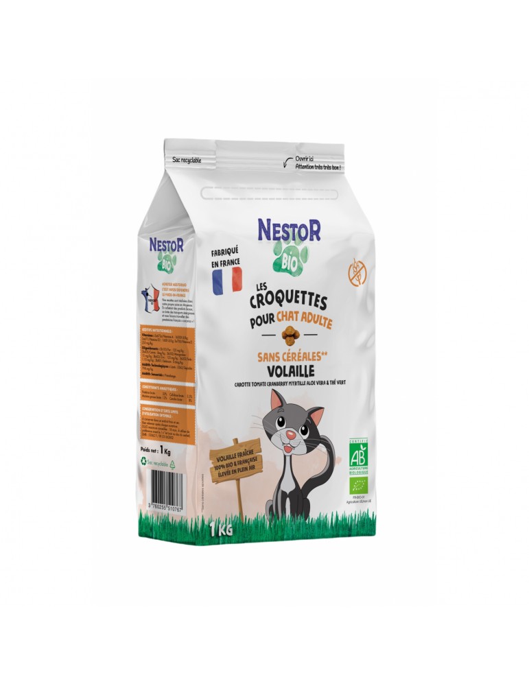 Sac de croquette Nestor Bio Les Croquettes pour Chat Adulte Sans Céréales à la Volaille de 1kg Sac de croquette Nestor Bio Les Croquettes pour Chat Adulte Sans Céréales à la Volaille de 1kg