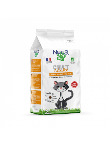 Sac de croquette Nestor Bio Les Croquettes pour Chat Adulte à la Volaille de 2kg