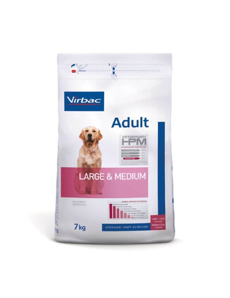 Sac de croquettes pour chien Virbac Veterinary HPM Adult Large & Medium de 7kg