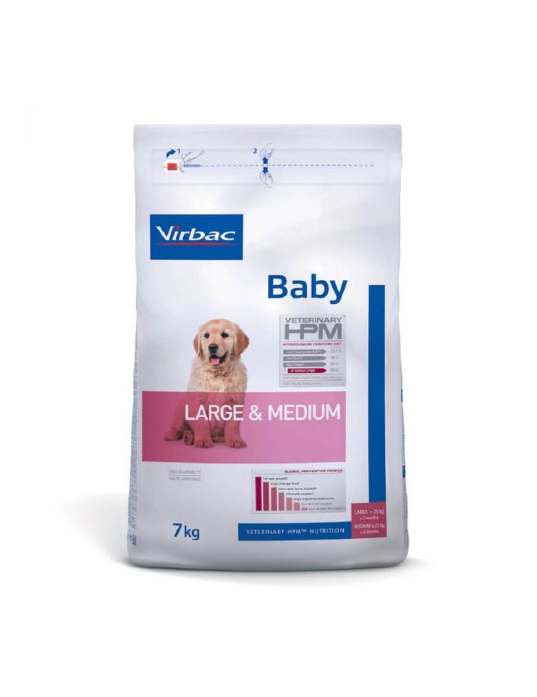 Sac de croquettes pour chien Virbac Veterinary HPM Baby Large & Medium Dog de 7 kg