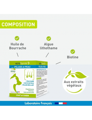 Composition du produit pelage et peau Vetoform