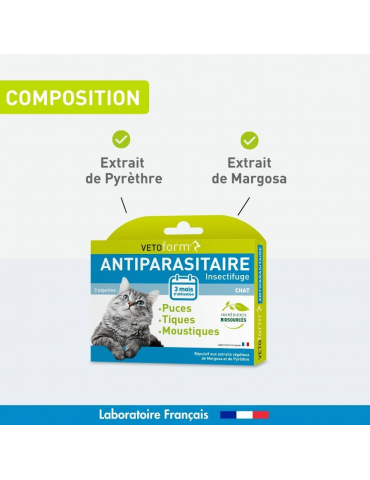 Composition produit pipette antiparasitaire pour chat vetoform