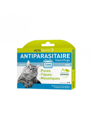 Boîte de 3 pipettes antiparasitaires pour chat