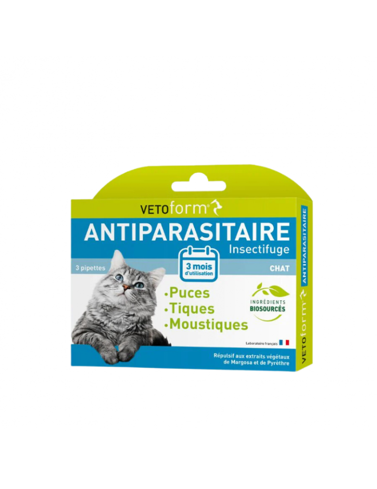 Boîte de 3 pipettes antiparasitaires pour chat