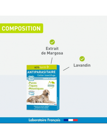 Composition du produit collier antiparasitaire pour chiot vetoform