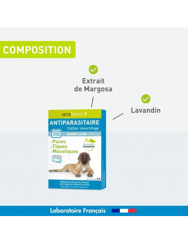 Composition du produit collier antiparasitaire pour grand chien vetoform