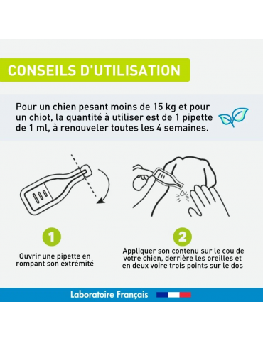 Conseils d'utilisation du produit pipette antiparasitaire vetoform pour chiot et petit chien