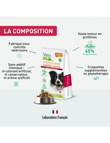 Composition des croquettes Vetonut chien articulation