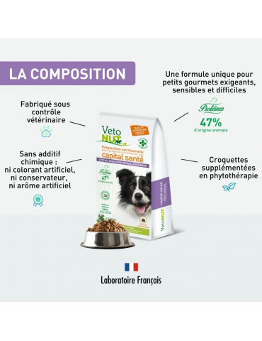 Composition des croquettes Vetonut pour chien hypoallergénique