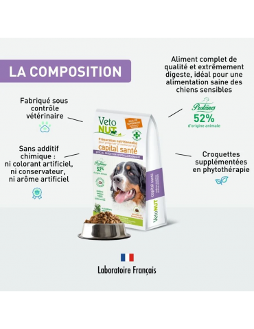 Composition des croquettes vetonut grand chien digestion ou hypoallergénique