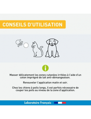 Conseils d'utilisation du produit lait anti-démangeaison Vetoform