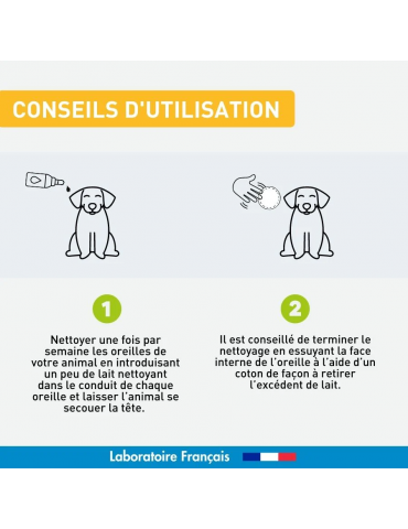 Conseils d'utilisation du produit Vetoform lait oreilles