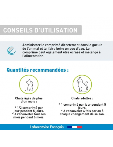 Conseils d'utilisation du produit purge naturelle chat en 20 comprimés