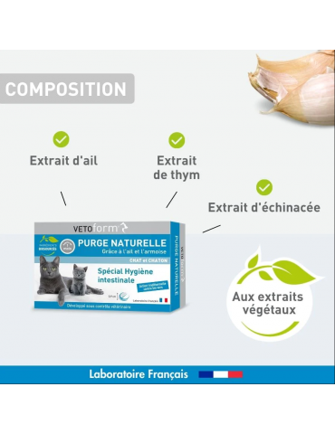 Composition du produit purge naturelle chat en 20 comprimés