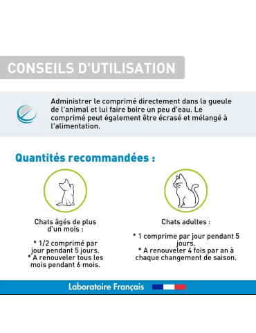 Conseils d'utilisation du produit purge naturelle Vetoform chat 50 comprimés