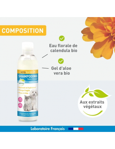 Composition du produit shampooing sans rinçage vetoform