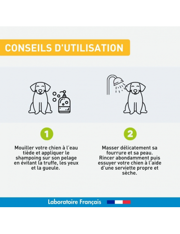 Conseils d'utilisation du produit shampooing fréquent Vetoform pour chien