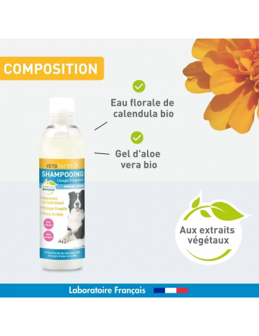 Composition du produit shampooing fréquent Vetoform pour chien