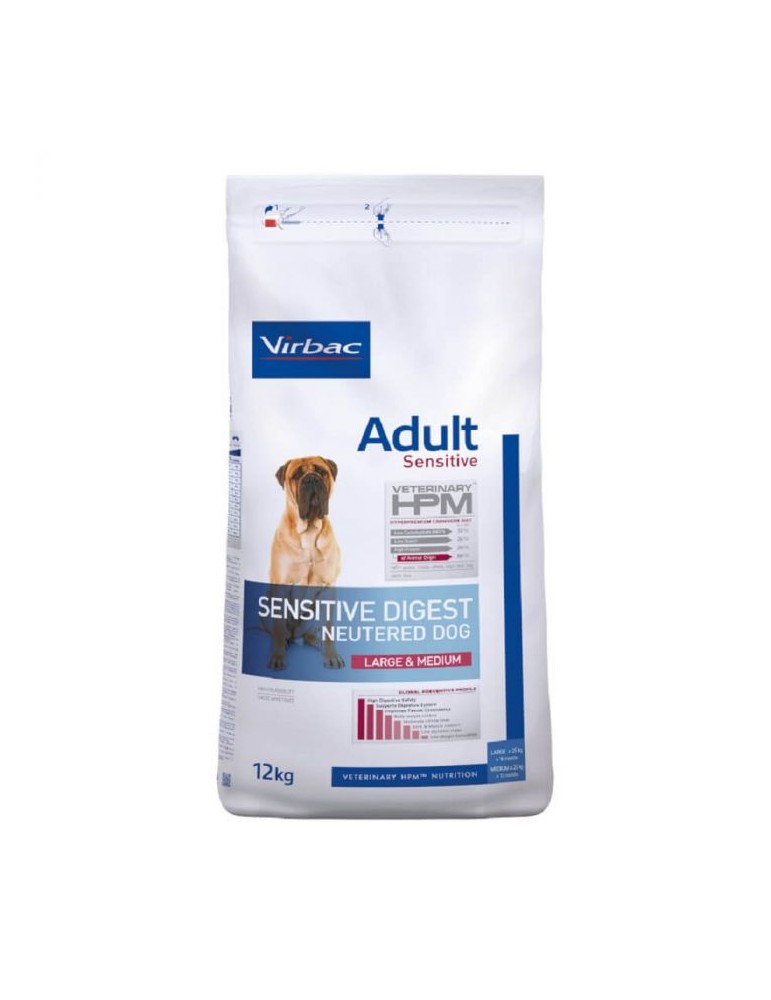Sac de croquettes pour chien Virbac Veterinary HPM Sensitive Digest Neutered Large & Medium de 12kg