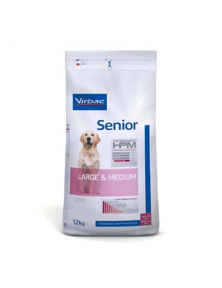 Sac de croquettes pour chien Virbac Veterinary HPM Senior Large & Medium de 12 kg