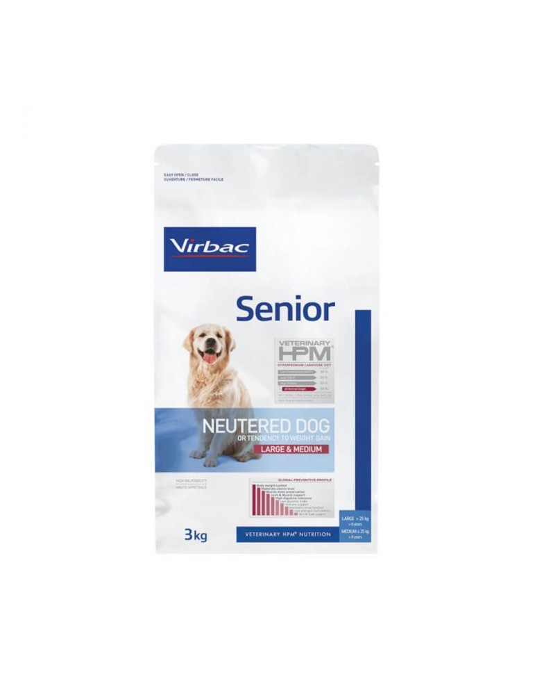 Sac de croquettes pour chien Virbac Veterinary HPM Senior Neutered Large & Medium de 3 kg