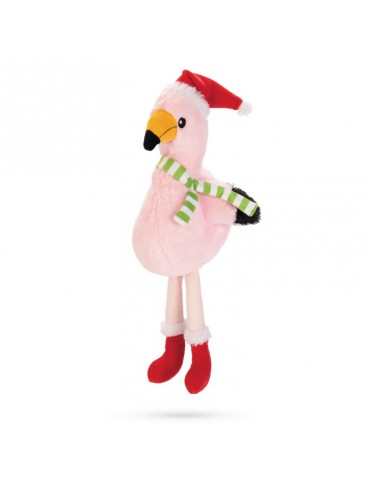 Peluche FLAMAND ROSE de Noël avec un chapeau, une écharpe et des bottes de Noël !