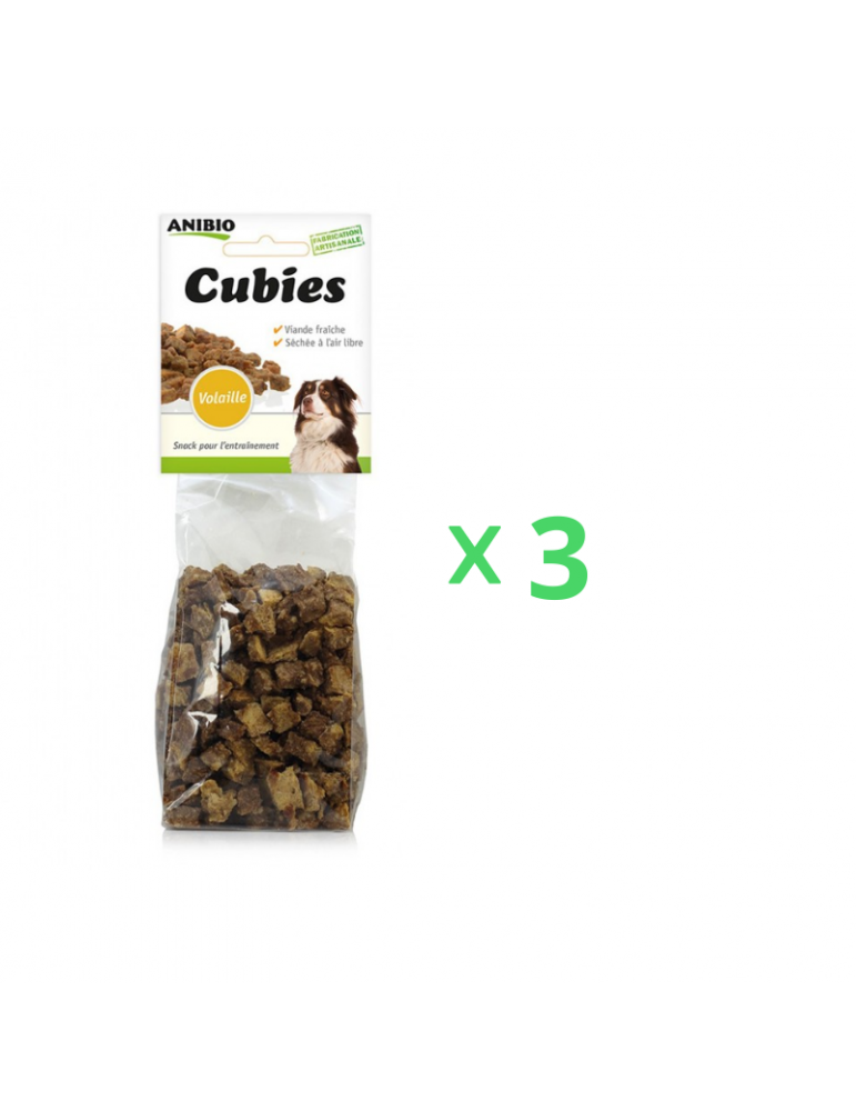 Cubies Friandises Anibio Lot de 3 goût volaille