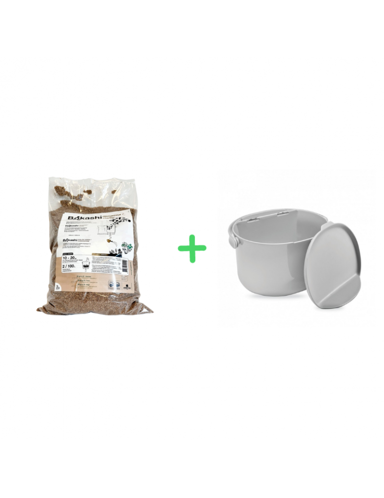 Lot d'un seau bokashi daily gris et d'un sac démarreur de 2kg Lot d'un seau bokashi daily gris et d'un sac démarreur de 2kg