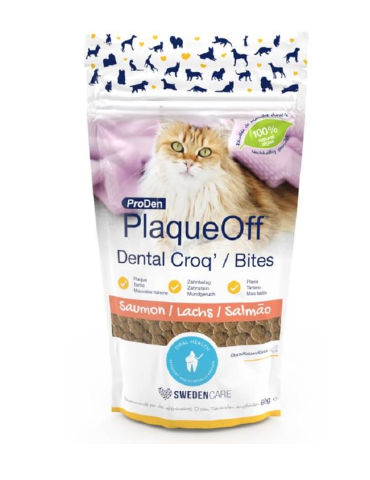 Sachet de 60 g de PlaqueOff Dental Croq' pour Chat au Saumon