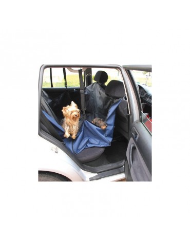 2 Chiens dans une housse de voiture bleu