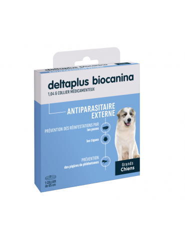 Boîte d'un collier deltaplus biocanina pour grand chien