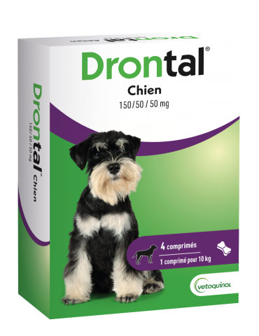Boîte de Drontal Vetoquinol Chien Vermifuge Polyvalent 4 comprimés