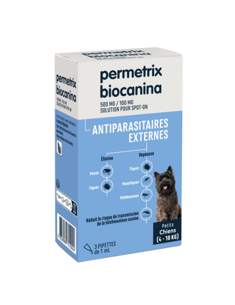 Boîte de 3 pipettes Permetrix Antiparasitaire Externe pour petit Chien biocanina