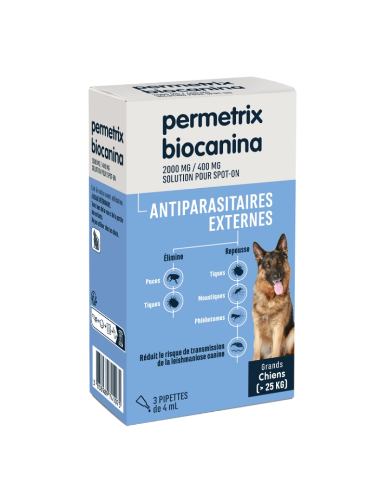 Boîte de 3 pipettes Permetrix Antiparasitaire Externe pour Grand Chien