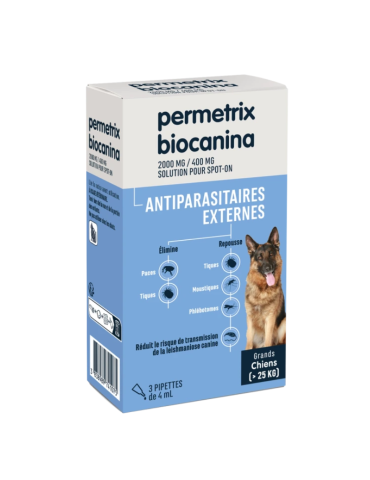Boîte de 3 pipettes Permetrix Antiparasitaire Externe pour Grand Chien