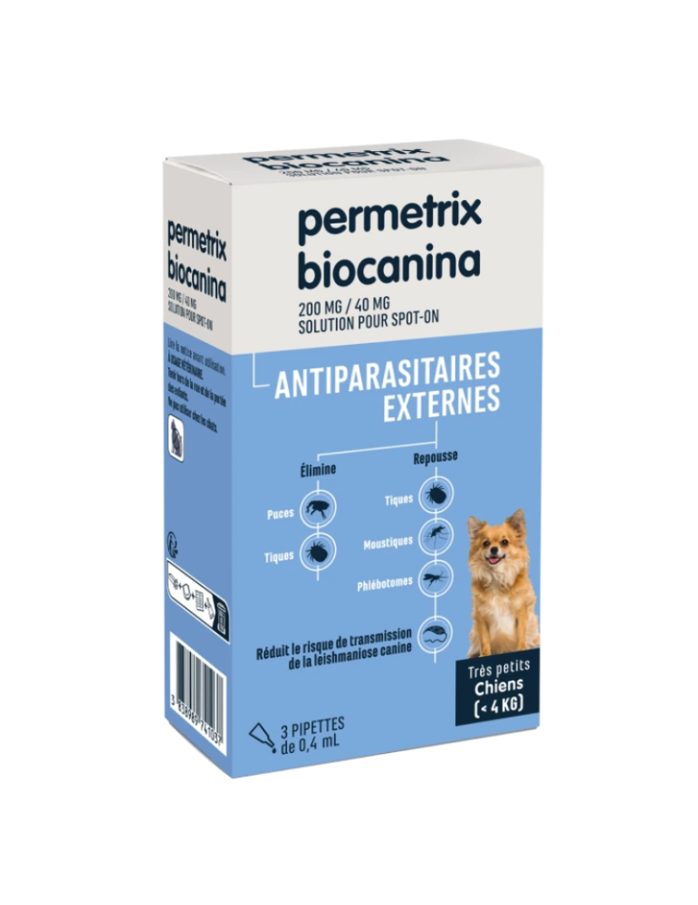 Boîte de 3 pipettes Permetrix Antiparasitaire Externe pour très petit Chien