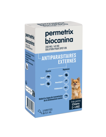 Boîte de 3 pipettes Permetrix Antiparasitaire Externe pour très petit Chien
