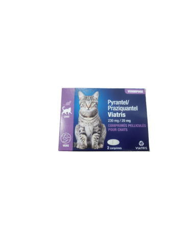 Boîte de vermifuge pour chat viatris Pyrantel Praziquantel 230 mg / 20 mg