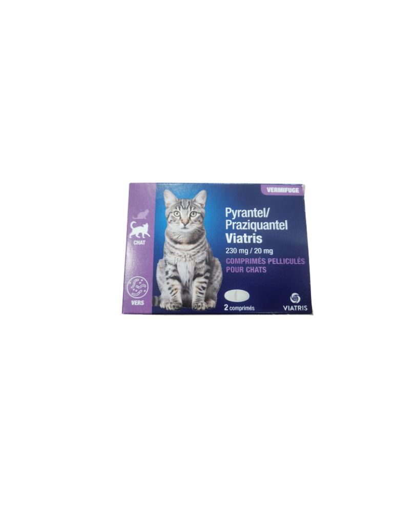 Boîte de vermifuge pour chat viatris Pyrantel Praziquantel 230 mg / 20 mg